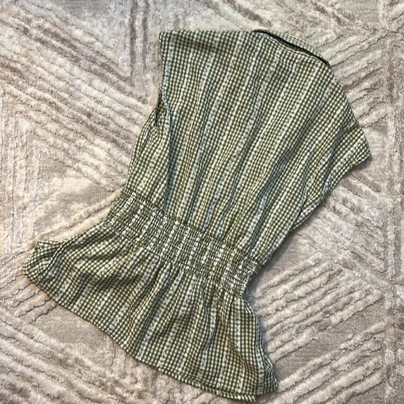 Max Studio Size S Peplum Stretch Tie Button Down Vintage Tank NEW Green Gingham - Picture 6 of 6
